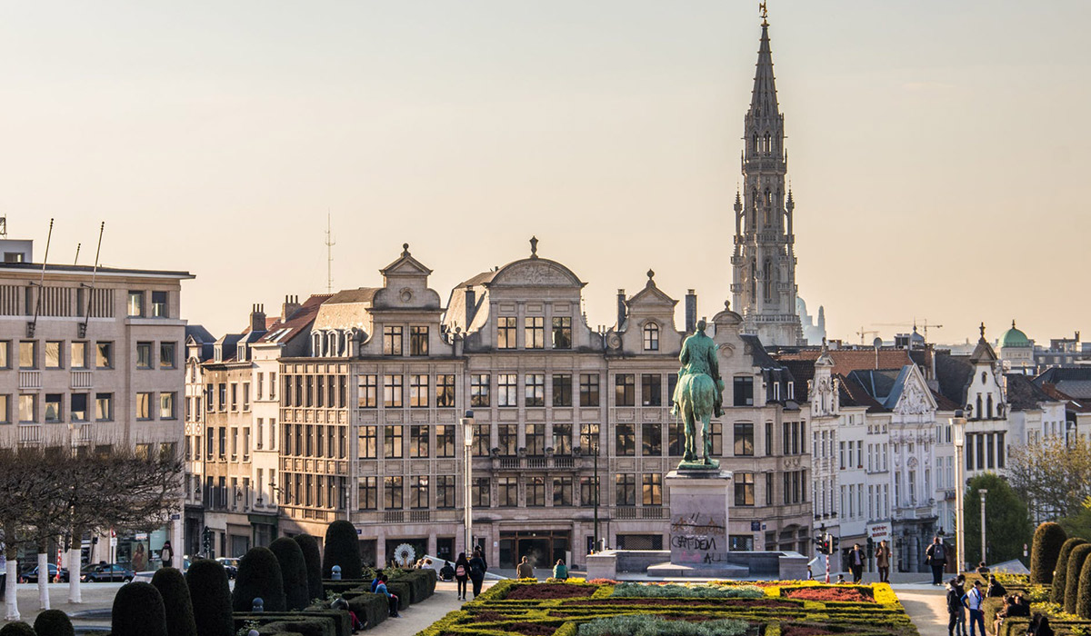 A landscape photo of the Brussels skyline