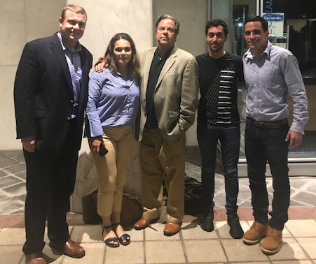 Trey Yingst, White House Press corp, joined Professor Bua's last class in CPOL 661, Media: Impact on Domestic and International Politics, on Wednesday, Jult 25, 2018. From left to right: Sean Sullivan, Maria Martinez, Professor Bua, Saud Binmaummar, and Trey Yingst.