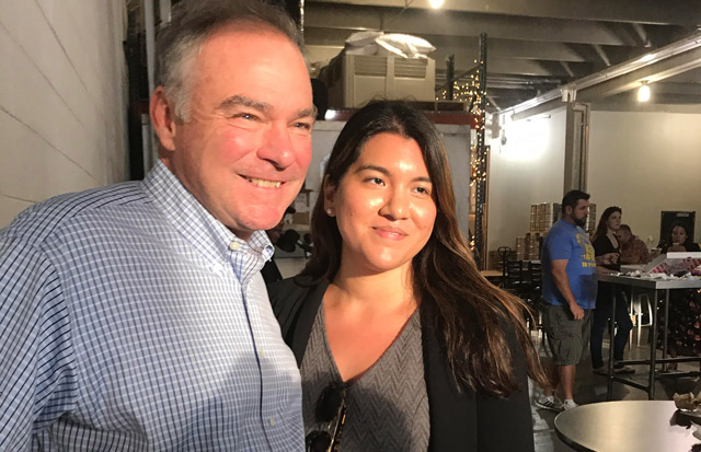 Mariela Andrade, a Catholic University graduate, with Senator Time Kane (D-VA) at an August 2017 event.