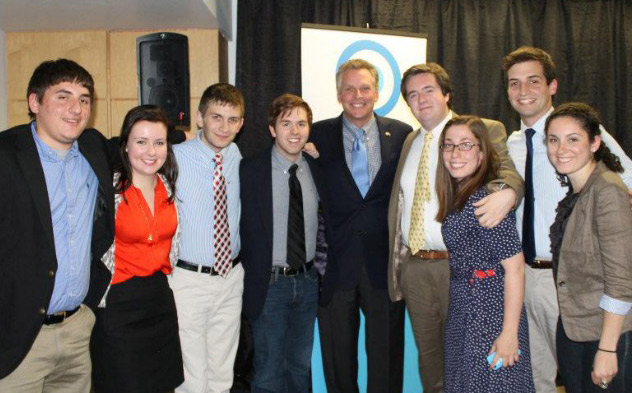 Former Virginia Governor Terry McAuliffe poses with the Catholic University of America College Democrats.