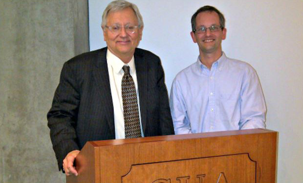 Dr. Thomas Mann of Brookings and author of numerous works on Congress, discussed his recent book It's Even Worse than it Looks, at a CUA forum. Dr. Mann is shown here on the left with Dr. Matt Green of CUA's Politics Department.